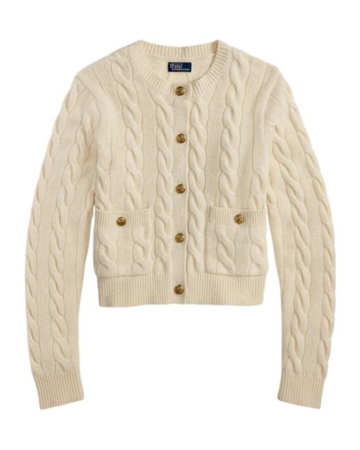 Polo Ralph Lauren Natural Cable-Knit Crewneck Buttoned Cardigan