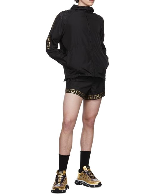 Versace Black La Greca-Print Zip-Fastening Hoodie for men