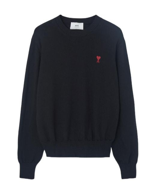 AMI Blue Logo Embroidered Crewneck Jumper for men