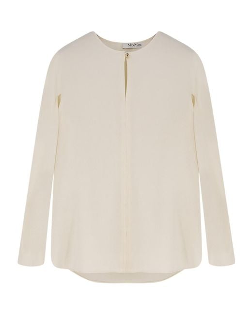 Max Mara White Mitico Crewneck Long-Sleeved Blouse