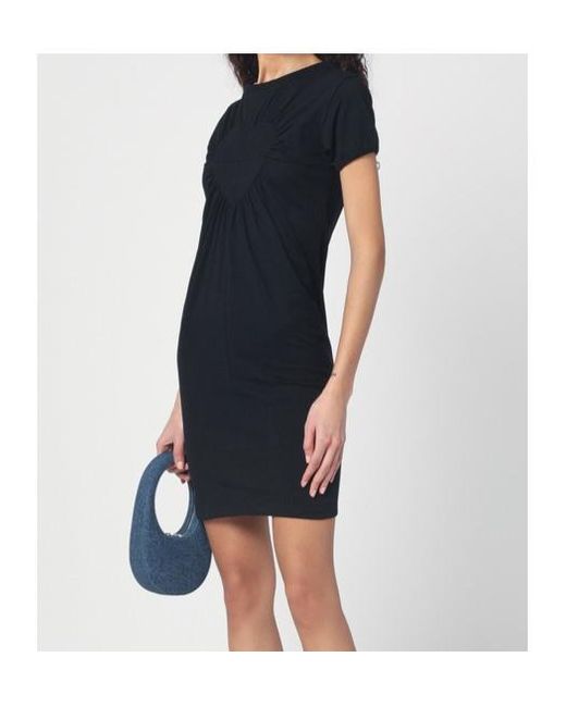 Coperni Black Gathered Heart-Motif Crewneck Mini Dress