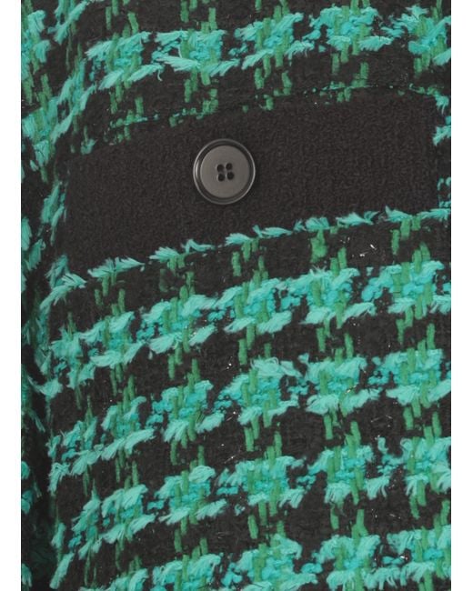 MSGM Green Houndstooth-Pattern Tweed Cardi-Coat