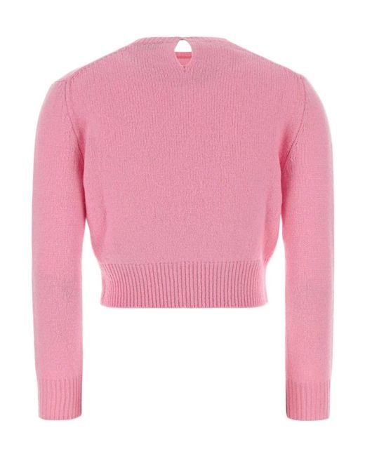 Jil Sander Pink Cropped Crew Neck Knitted Sweater