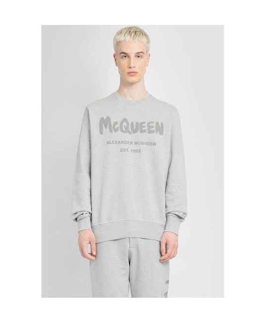 McQueen Gray Logo Printed Crewneck Sweatshirt for men