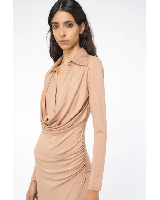 Pinko Pink Gathered Long-Sleeved Draped Midi Dress