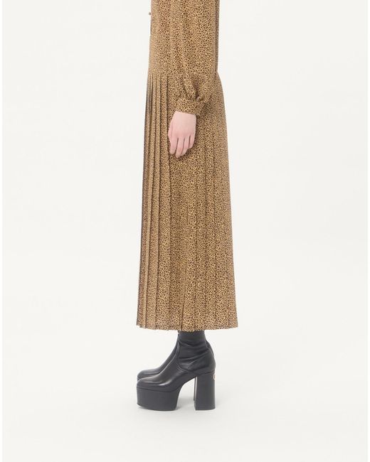 Valentino Natural Crepe De Chine Skirt With Fauve Eclat Micromacula Print