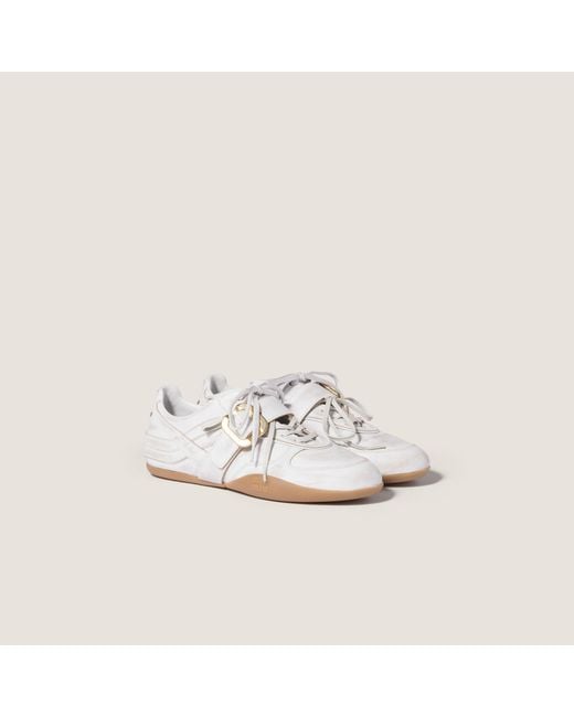 Miu Miu White Gymnasium Leather Sneakers With Strap And Buckle