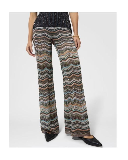 Missoni Gray Zigzag-Knit Sequin-Embellished Trousers