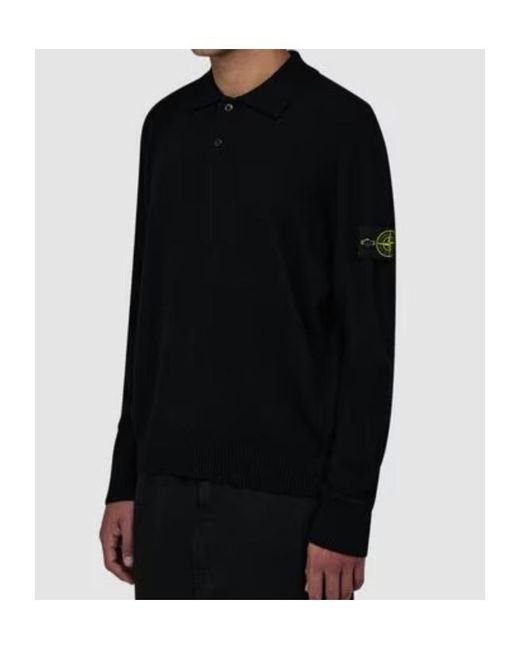 Stone Island Black Logo Patch Knitted Polo Shirt for men
