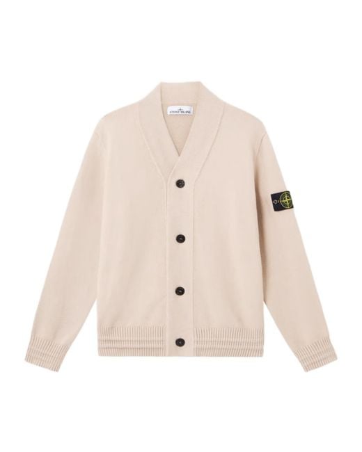 Stone Island Natural Logo Patch V-Neck Cardigan for men