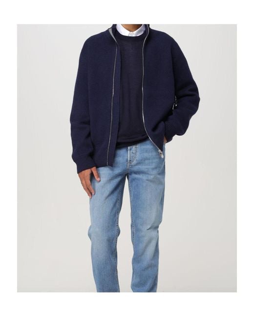 Brunello Cucinelli Blue Long-Sleeved Cardigan for men