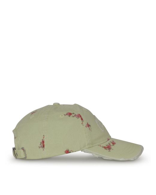 Ganni Green Floral Distressed Baseball Cap