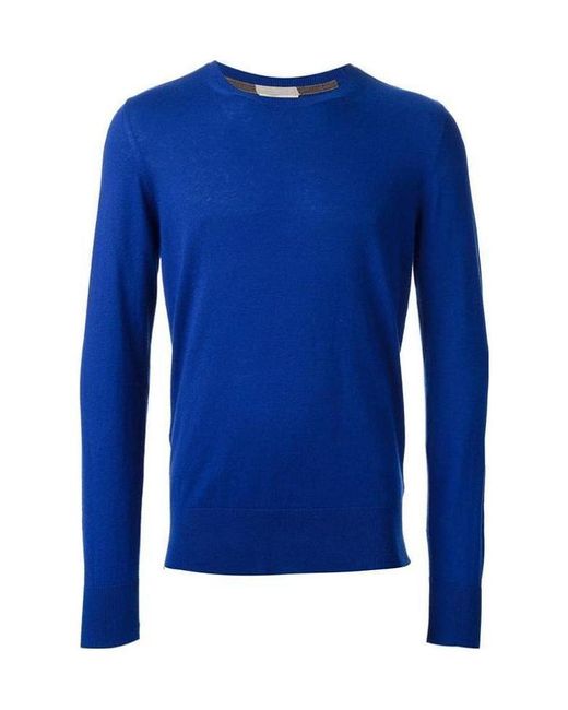Burberry Blue Round-Necked Wool Sweater for men