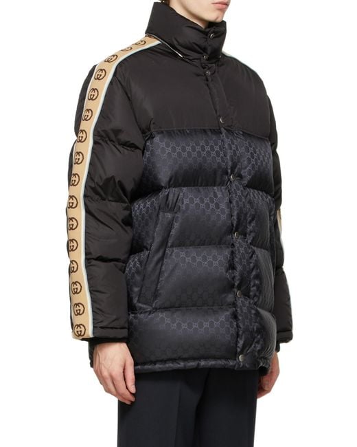 Gucci Black Monogram Pattern Padded Coat for men