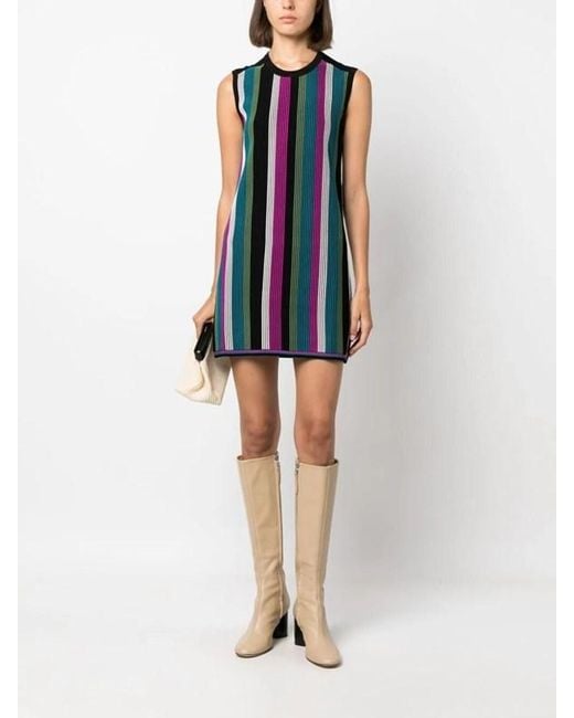 Diane von Furstenberg Blue Vertical Striped Sleeveless Dress
