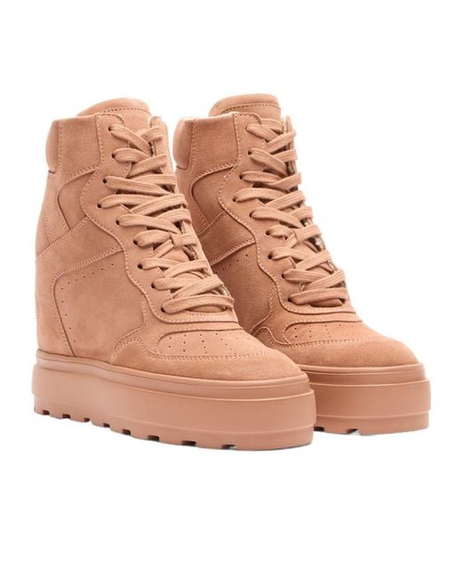 Casadei Brown Platform Wedge High-Top Sneakers