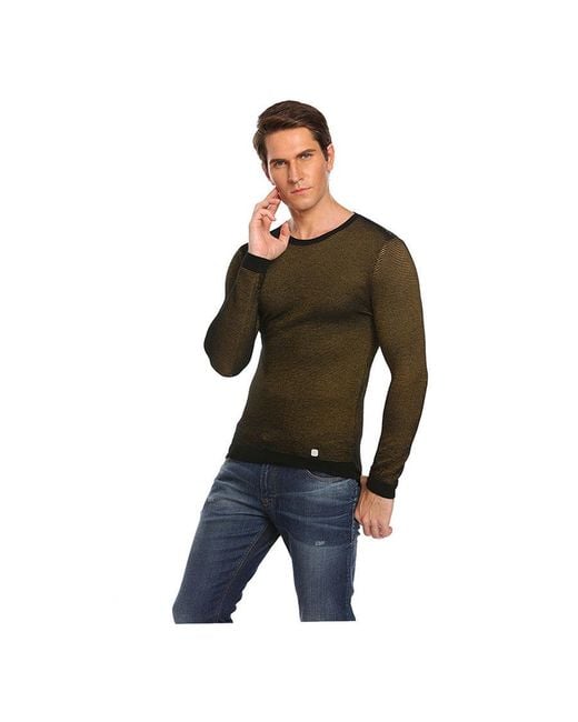 Versace Brown Striped Slim Pullover for men