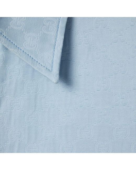Gucci Blue Oversize Gg Short-Sleeve Shirt for men