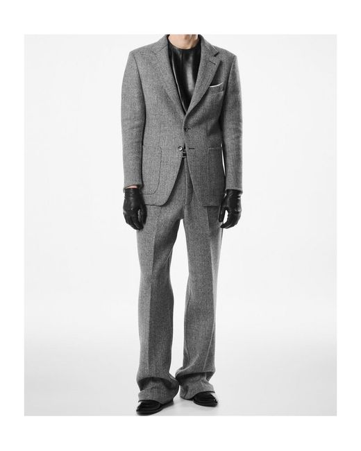 Tom Ford Gray Herringbone Casual Pants for men