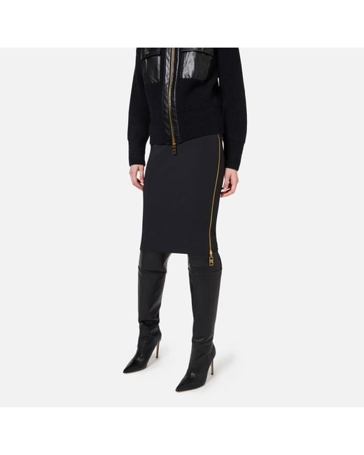 Elisabetta Franchi Black Zip Detailed Midi Crepe Skirt