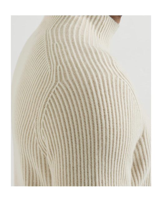 Brunello Cucinelli White Ribbed Mock-Neck Knitted Jumper for men