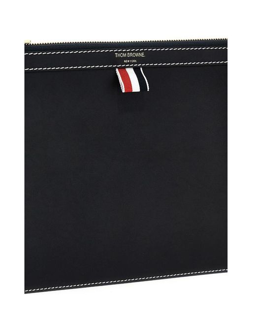 Thom Browne Black 4-Bar Tab Zipped Document Holder for men