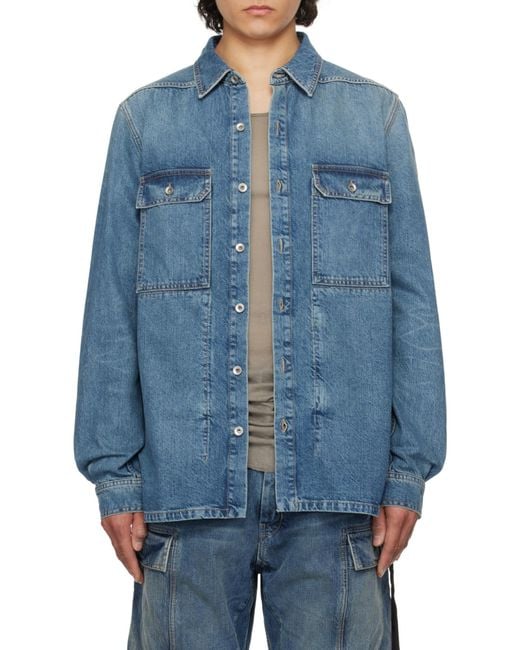 Rick Owens Blue Hollywood Washed Outershirt for men
