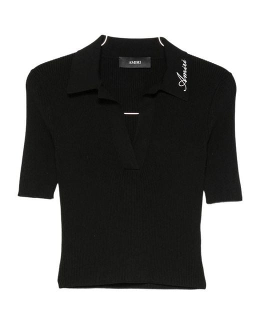 Amiri Black Script Rib Knit Ss Polo Shirt