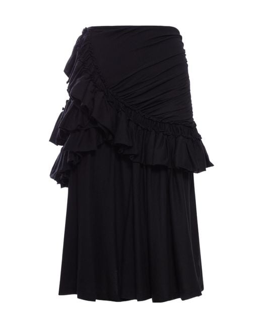 Dries Van Noten Black Midi Skirt With Ruffles And Drapes