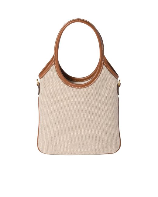Miu Miu Ivy Canvas And Leather Bag in Natural | Lyst