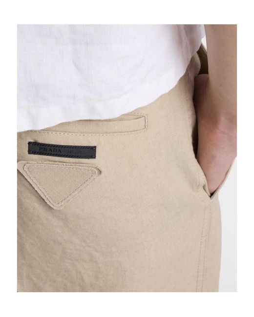 Prada Natural Triangle-Patch Pleated Trousers for men