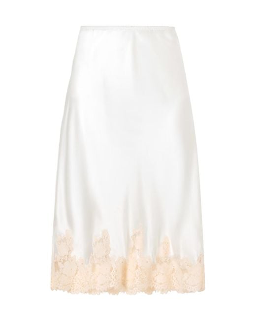 Doen White Lace-Trimmed Silk-Satin Midi Skirt