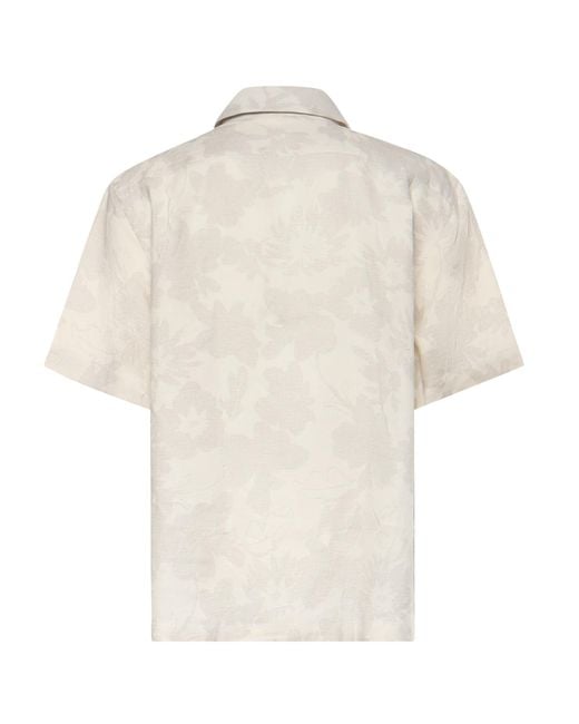 Eleventy White Floral Jacquard Short-Sleeve Shirt for men