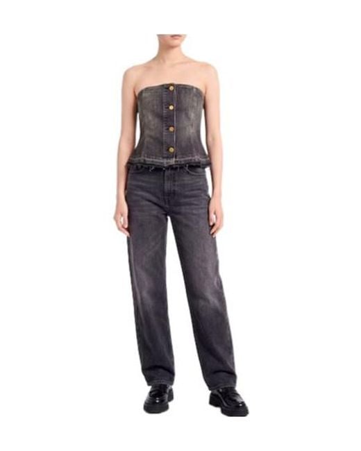 Ganni Black Strapless Denim Crop Top