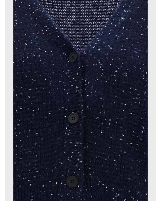 Fabiana Filippi Blue Sequin-Embellished V-Neck Cardigan