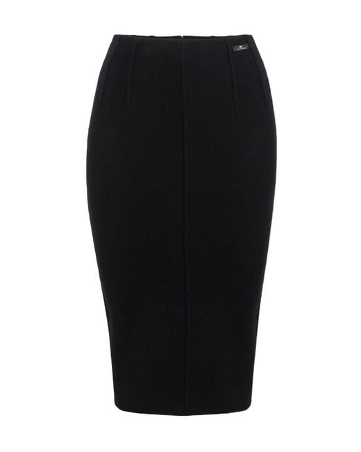 Elisabetta Franchi Black Logo Patch Midi Skirt