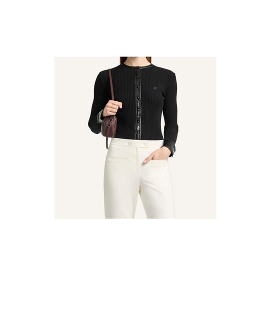 Courreges Black Courrèges Ribbed Eco Leather-Trim Cardigan