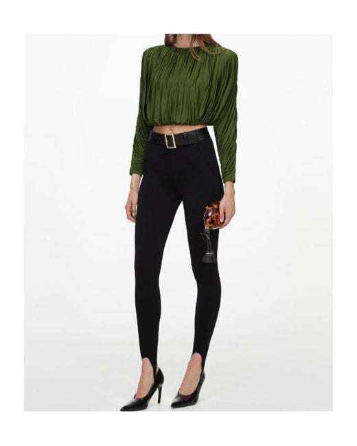 Self-Portrait Green Jersey Gathered Top