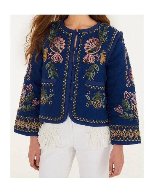 Farm Rio Blue Embroidered Jacket