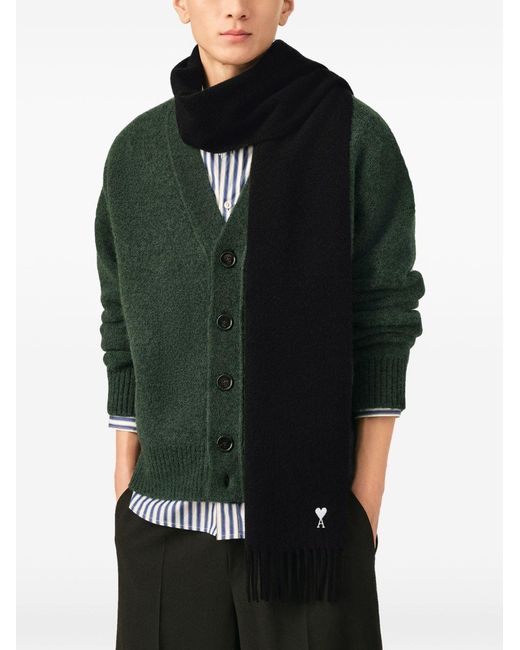 AMI Black Wool Scarf With Ami De Coeur for men