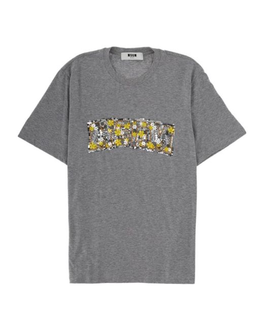 MSGM Gray Sequin Logo T-Shirt