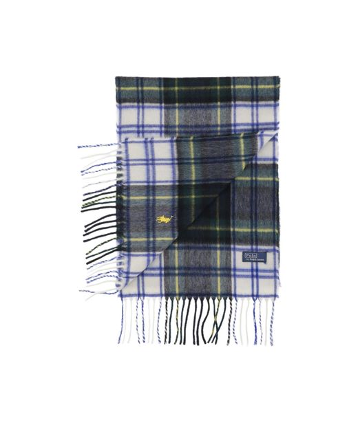 Polo Ralph Lauren Blue Checked Fringe Scarf for men