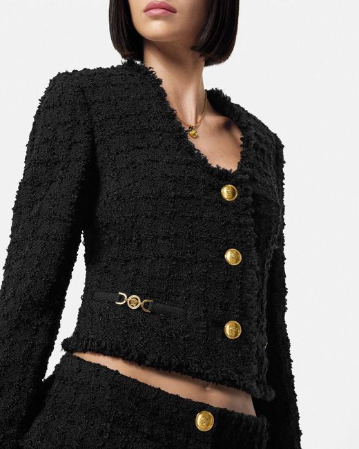 Versace Black Button-Up Cropped Jacket
