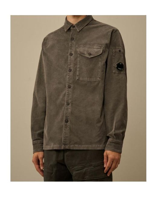C P Company Green Corduroy Lens Long Sleeved Buttoned Shirt for men