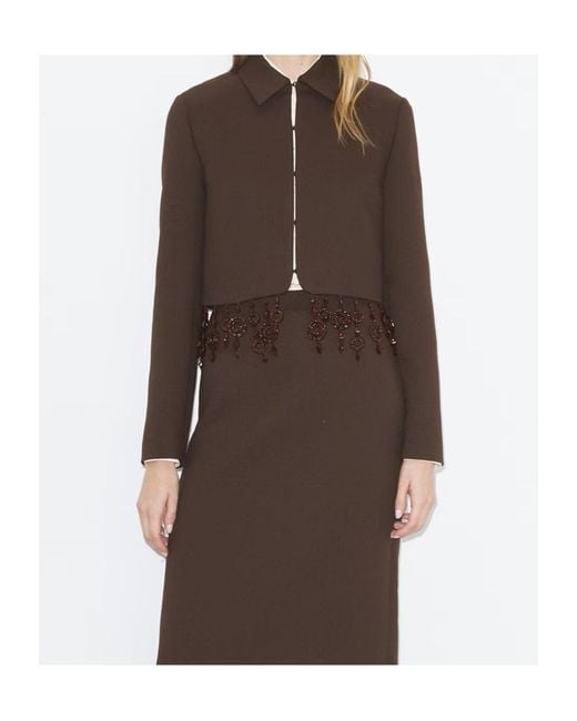 Tory Burch Brown Beaded Crepe Jacket