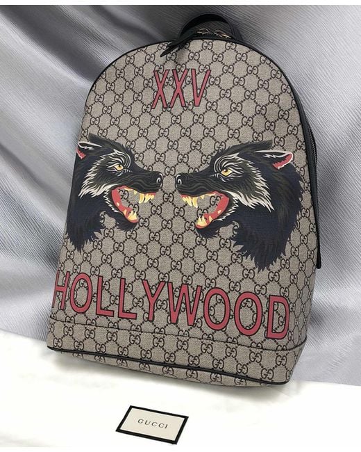 Gucci Brown Wolf Head Printed Backpack for men