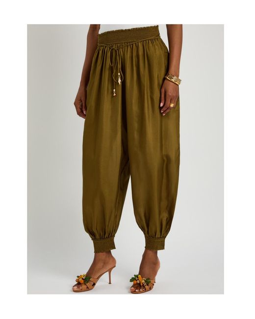 Zimmermann Green Mohon Cuffed Silk Trousers