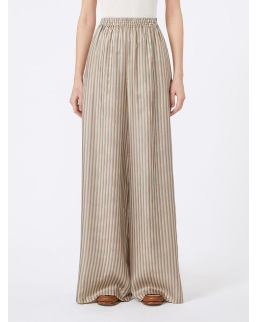 Max Mara Natural Ladino Striped Wide-Leg Trousers