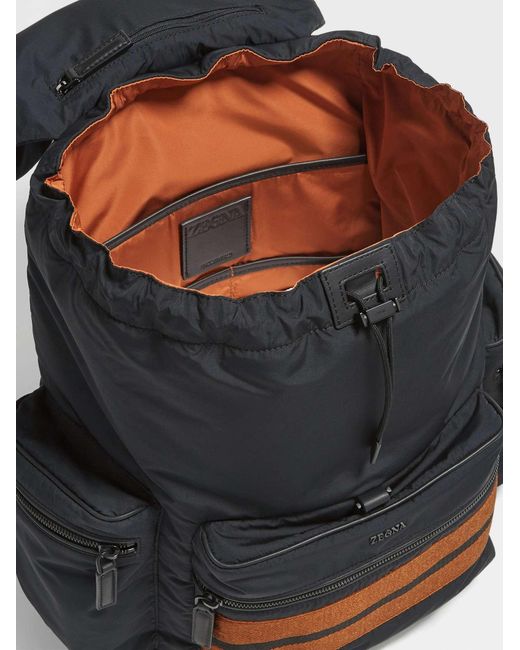 Zegna Black Logo Printed Stripe-Trim Backpack for men