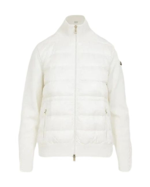 Moncler White Wool Zip-Up Down Cardigan